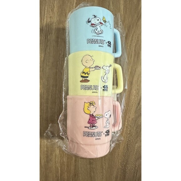 Kura Sushi Peanuts Snoopy Charlie Brown Stackable Mug Set Limited Edition New - Picture 1 of 6
